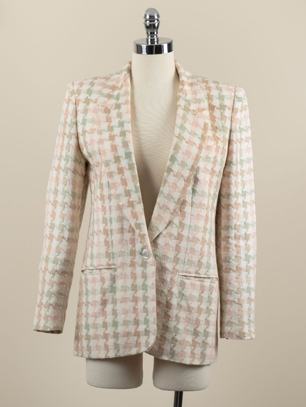 VTG 80s Giorgio Sant'Angelo Linen Cotton Houndstooth Blazer Pastel Woven Jacket
